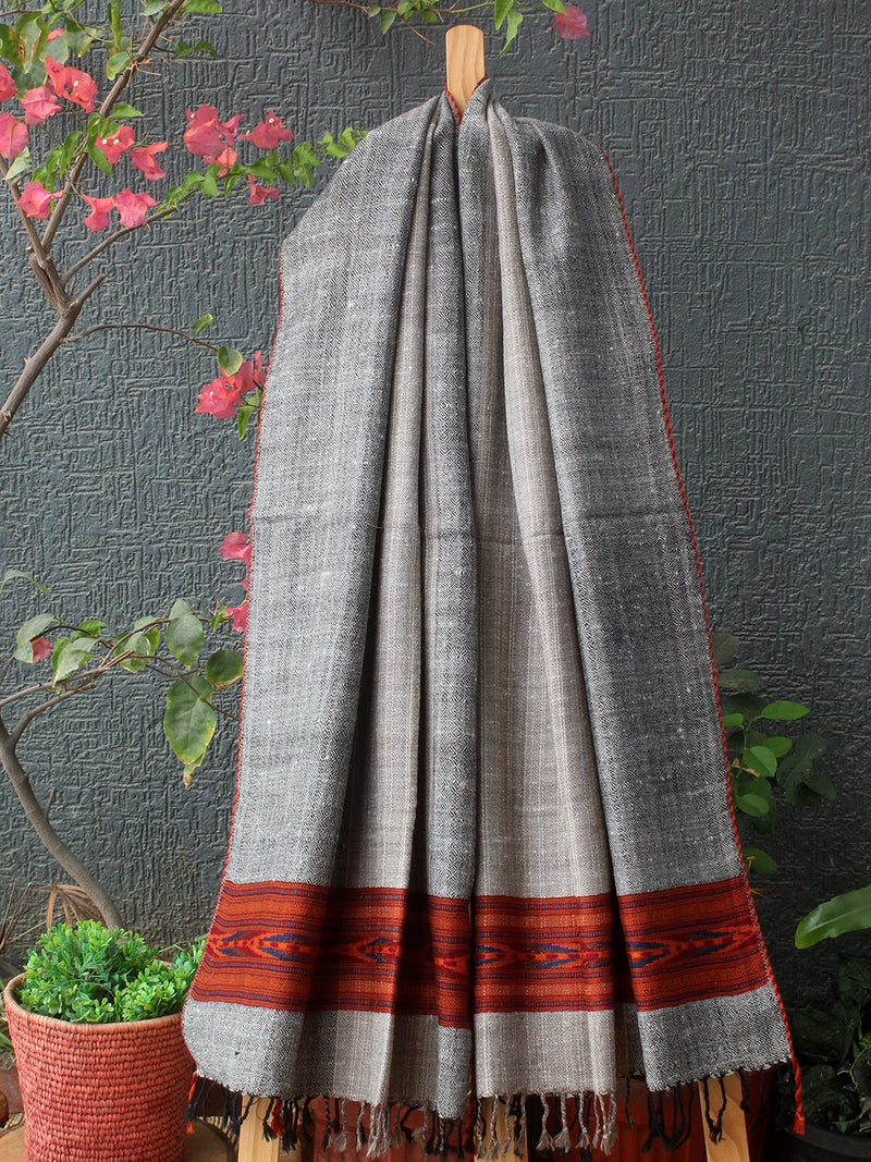 Grey Striped Kullu Handloom Pure Wool Stole