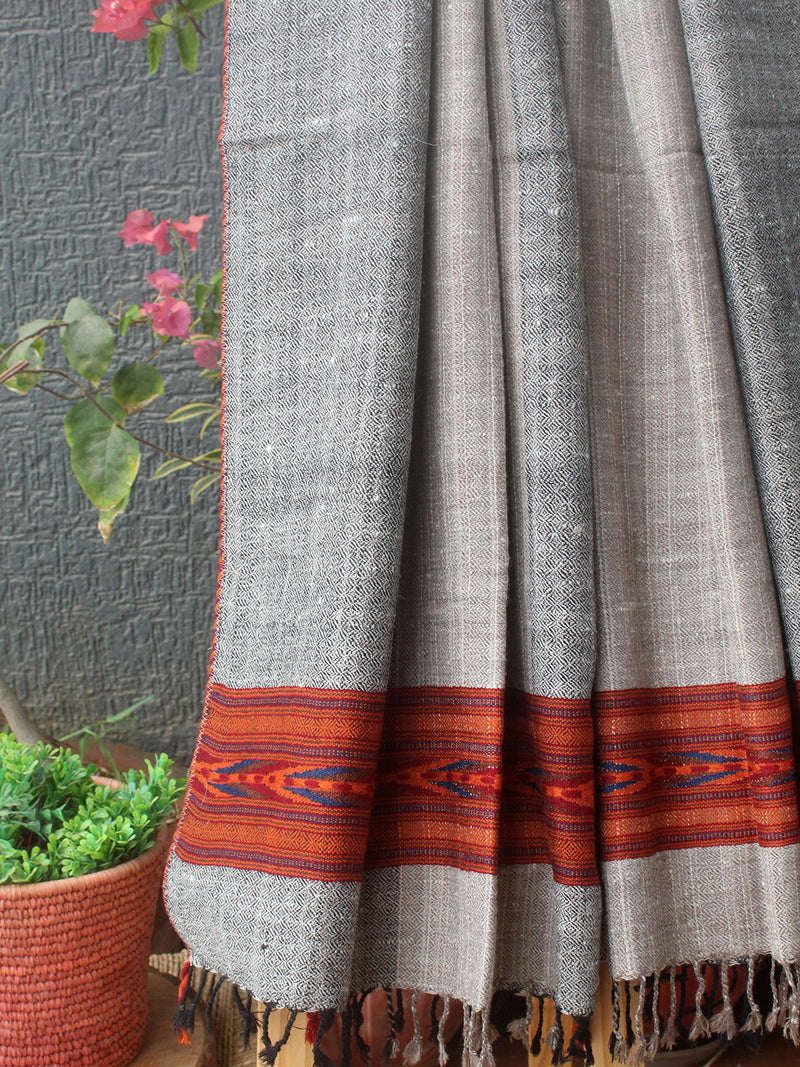Grey Striped Kullu Handloom Pure Wool Stole