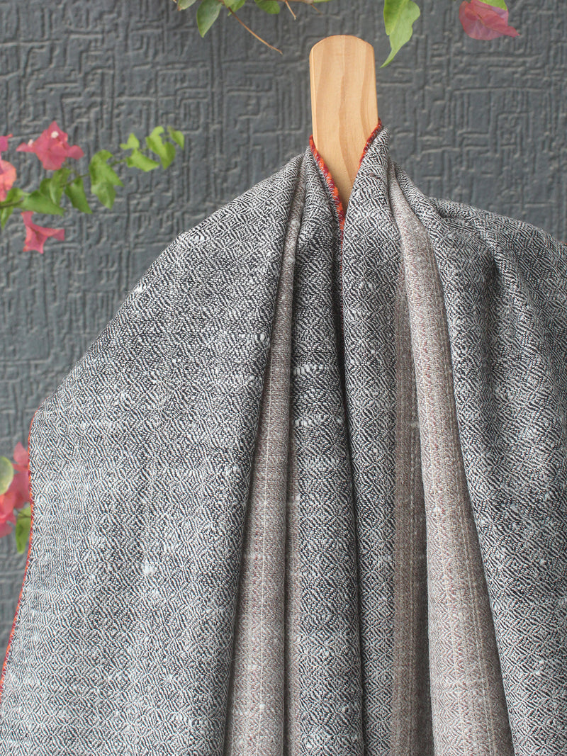Grey Striped Kullu Handloom Pure Wool Stole