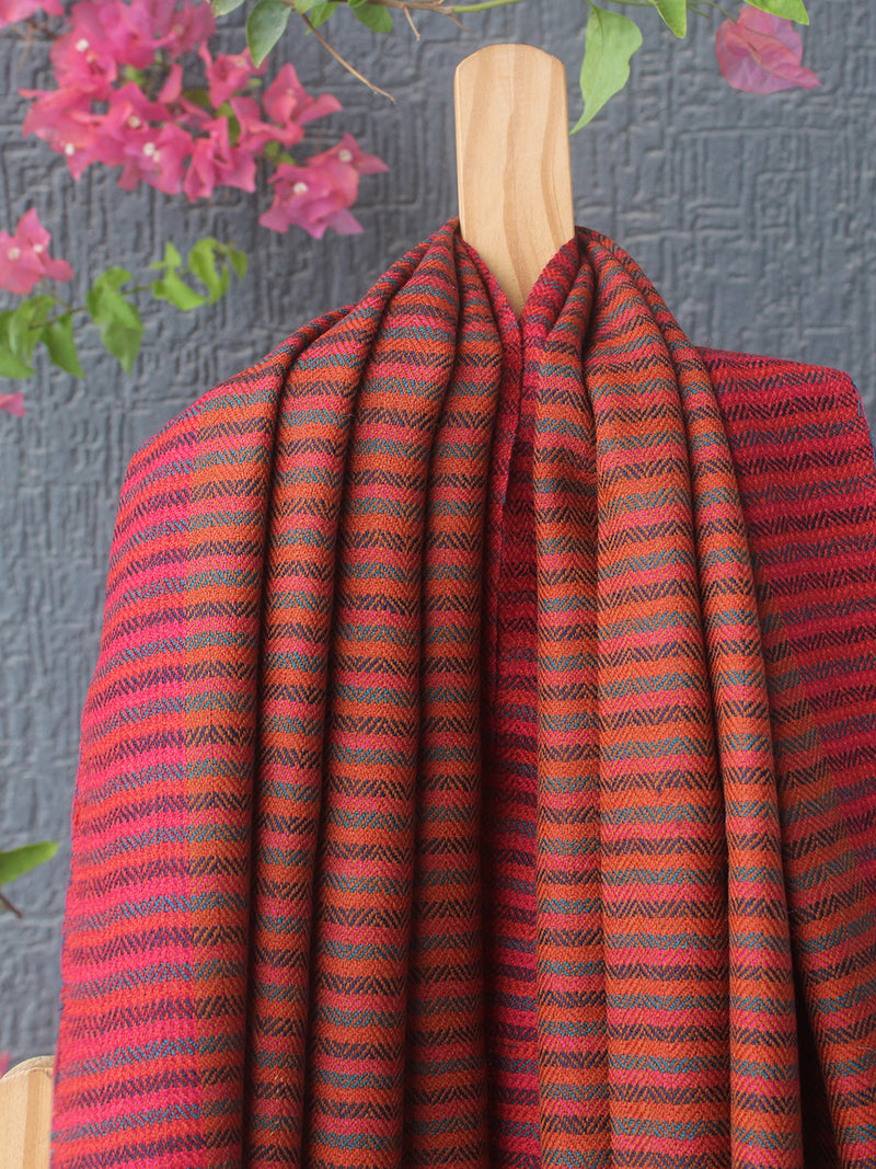 Orange Striped Kullu Handloom Pure Wool Stole