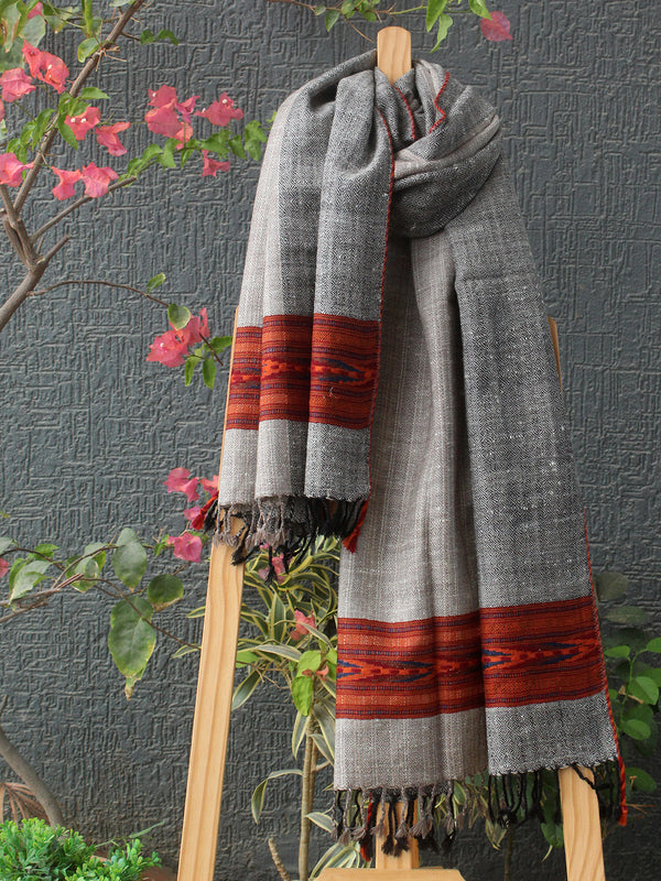 Grey Striped Kullu Handloom Pure Wool Stole
