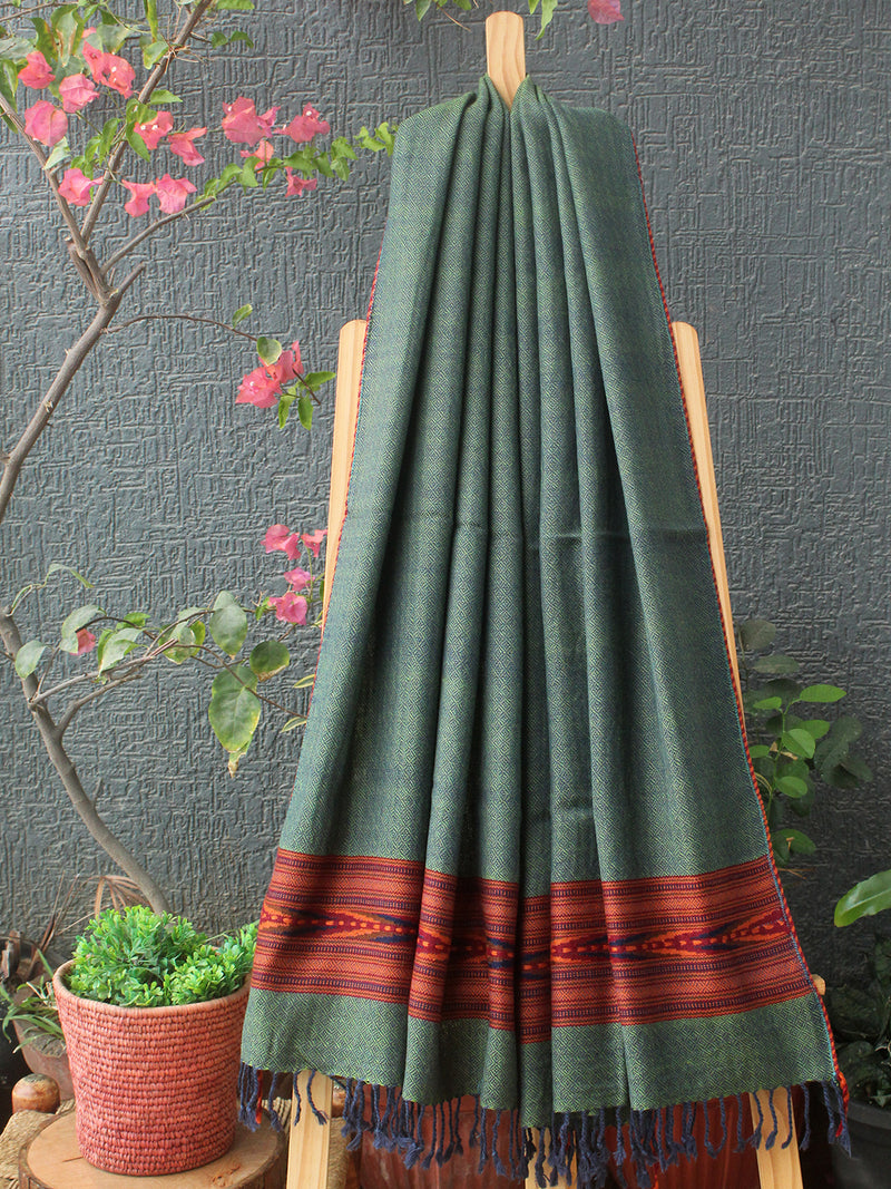 Indigo and Yellow Kullu Handloom Pure Wool Stole