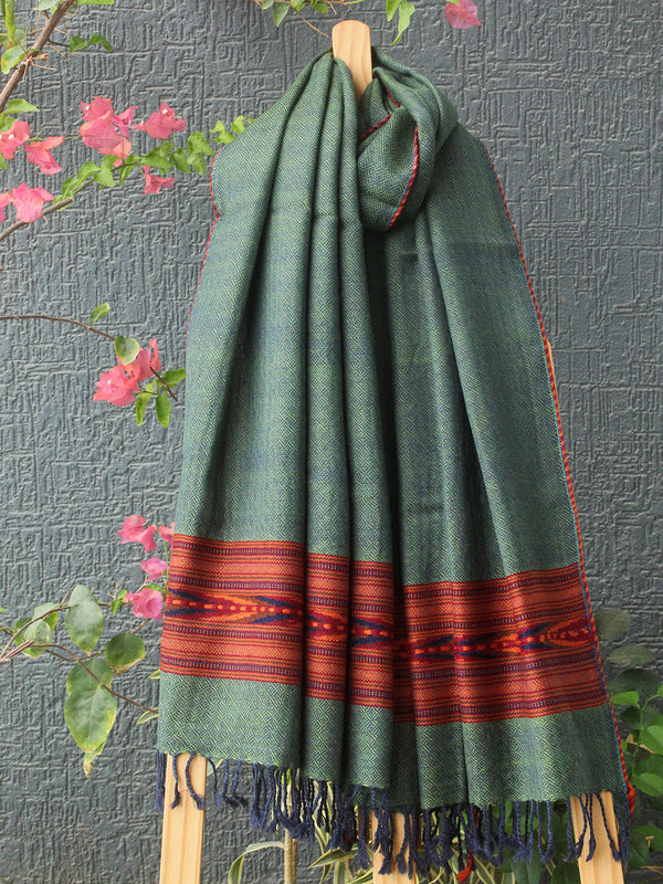 Indigo and Yellow Kullu Handloom Pure Wool Stole