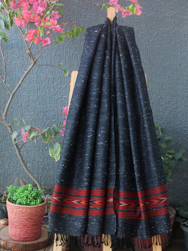 Black Kullu Handloom Pure Wool Stole