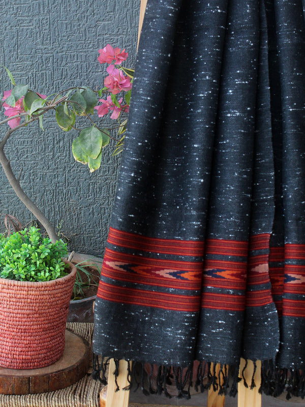 Black Kullu Handloom Pure Wool Stole