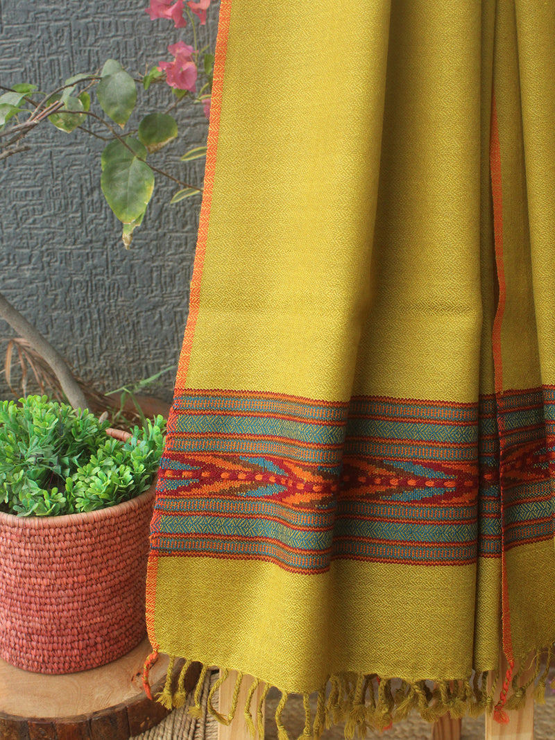 Yellow Kullu Handloom Pure Wool Stole