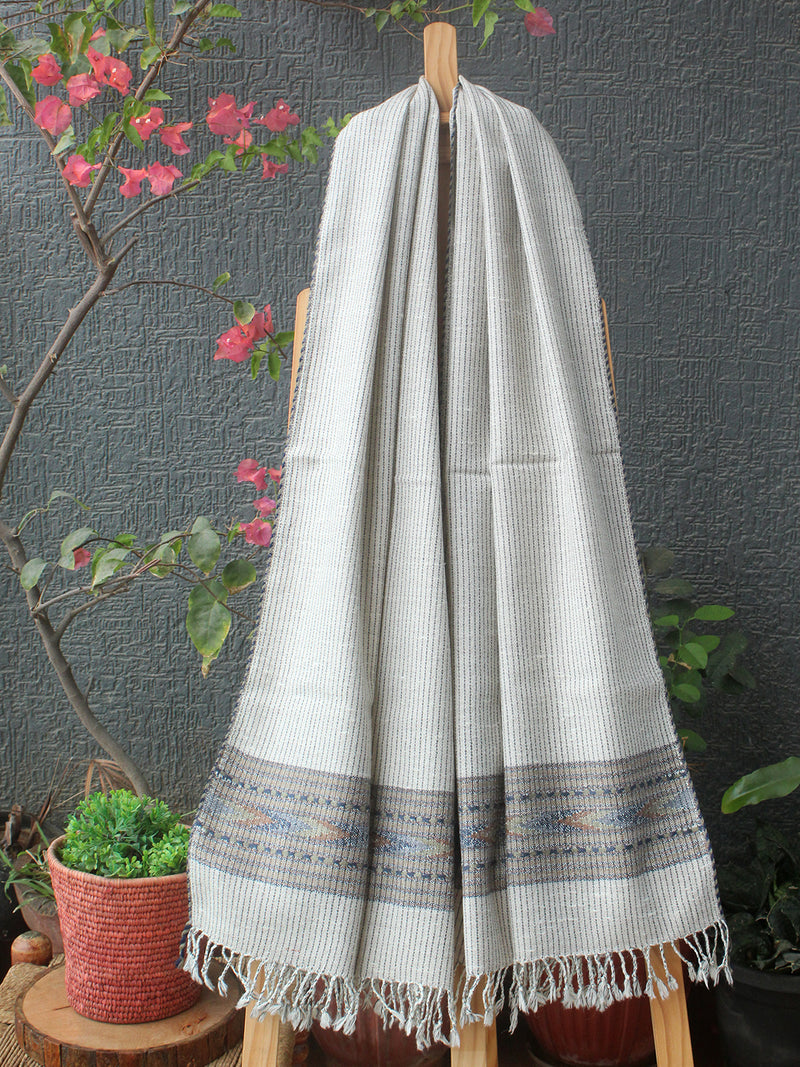 White Striped Kullu Handloom Pure Wool Stole