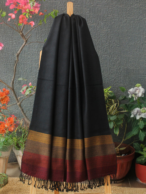 Black Kullu Handloom Pure Wool Stole