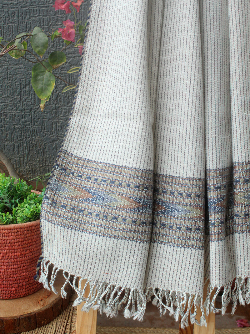 White Striped Kullu Handloom Pure Wool Stole