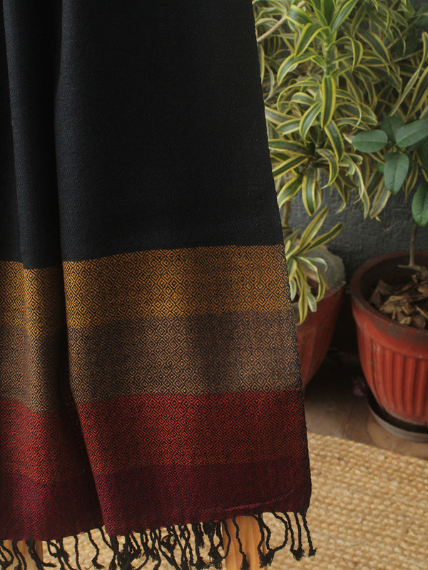 Black Kullu Handloom Pure Wool Stole