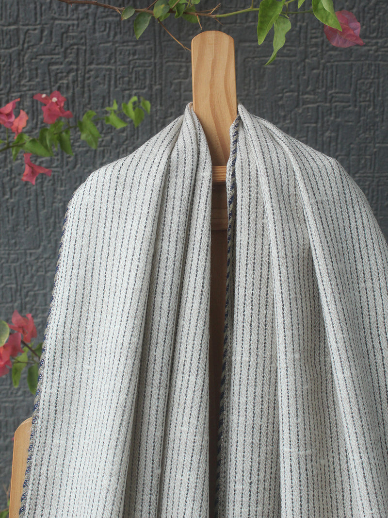 White Striped Kullu Handloom Pure Wool Stole