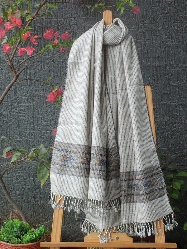 White Striped Kullu Handloom Pure Wool Stole