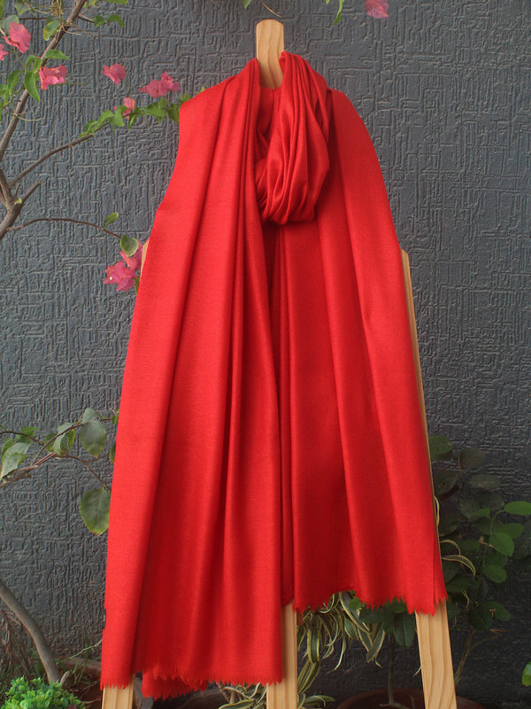 Red Handloom Pure Angora Wool and Silk Kullu Stole