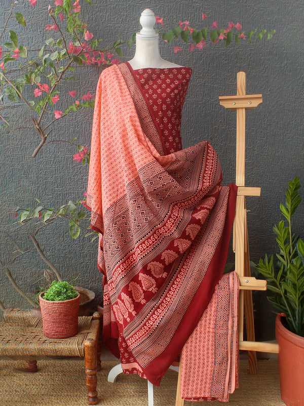 Maroon Bagh Hand Block Printed Pure Cotton Dress Material