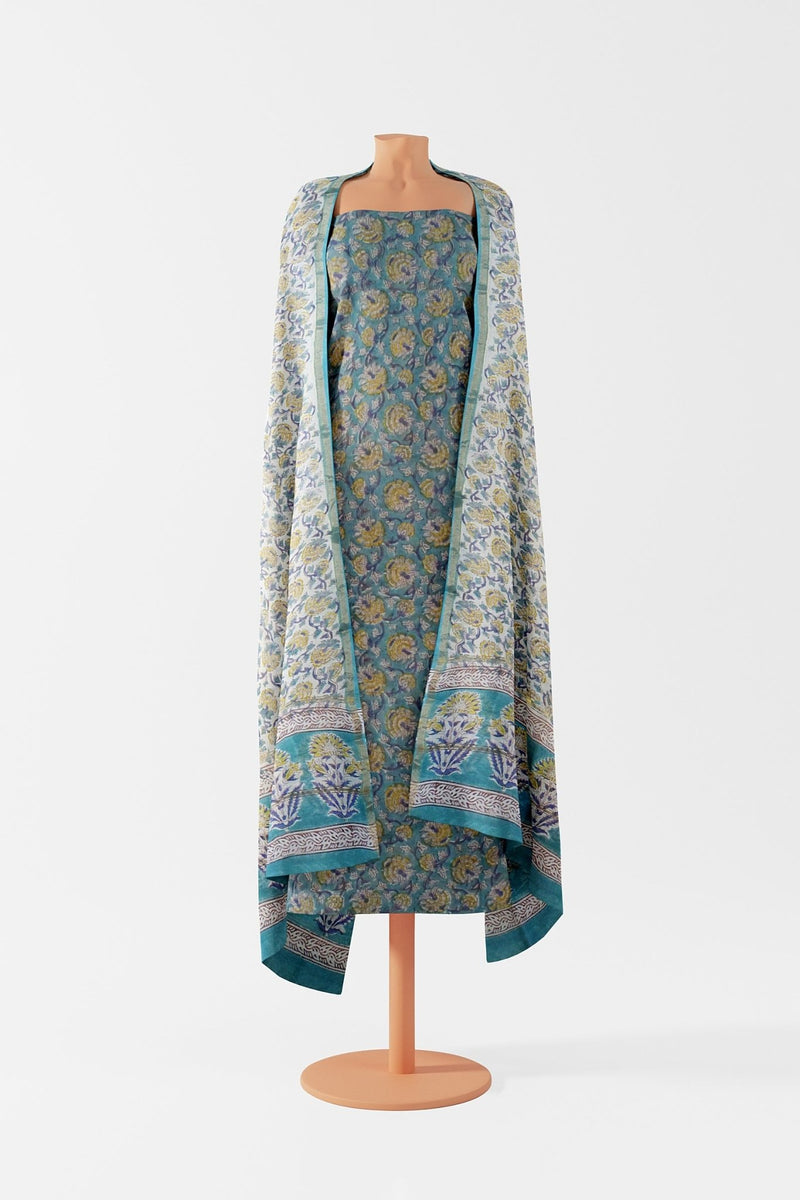 Hand Block Printed Chanderi Dress Material - Weaves of Tradition
