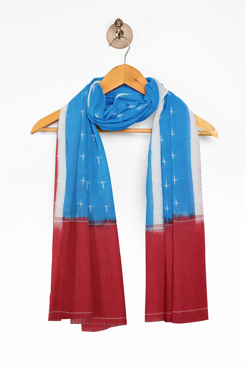 Pink and Blue Ikkat Handloom Dress Material With Double Ikkat Cotton Dupatta
