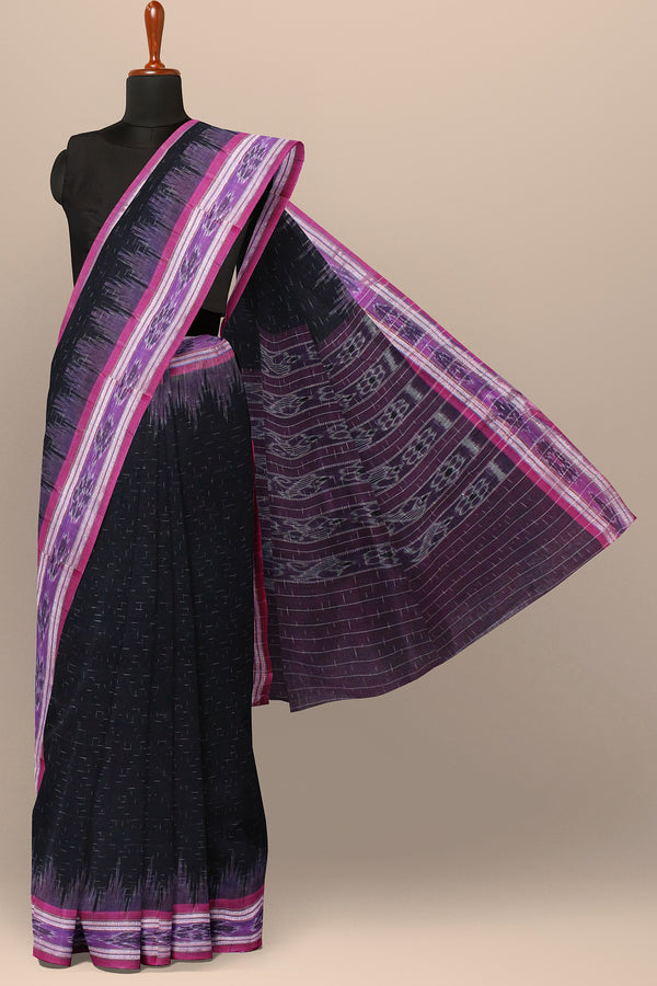 Black Odisha Ikkat Handloom Cotton Jharna Saree With Blouse Piece