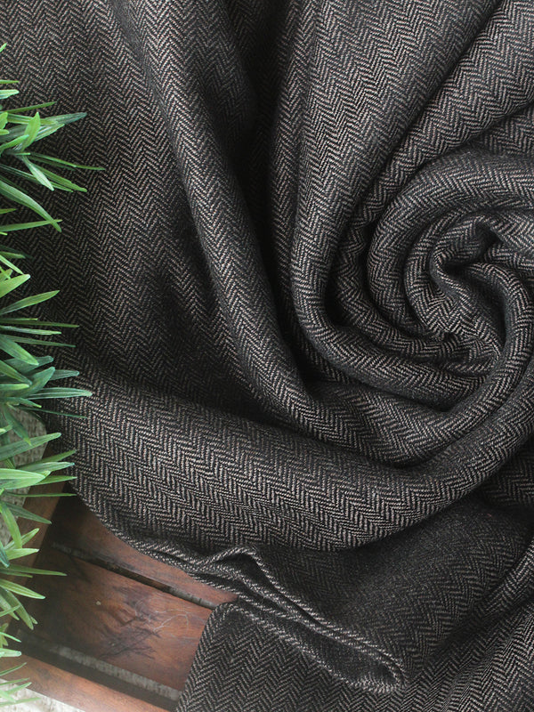 Black and Beige Kullu Handloom Pure Wool Fabric