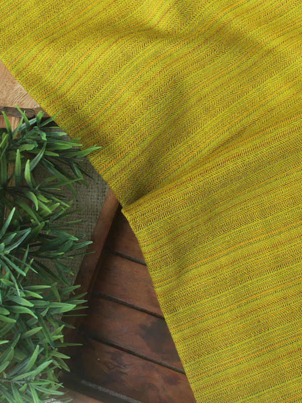 Green and Yellow Kullu Handloom Pure Wool Fabric