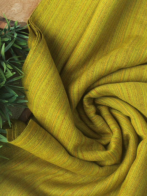 Green and Yellow Kullu Handloom Pure Wool Fabric