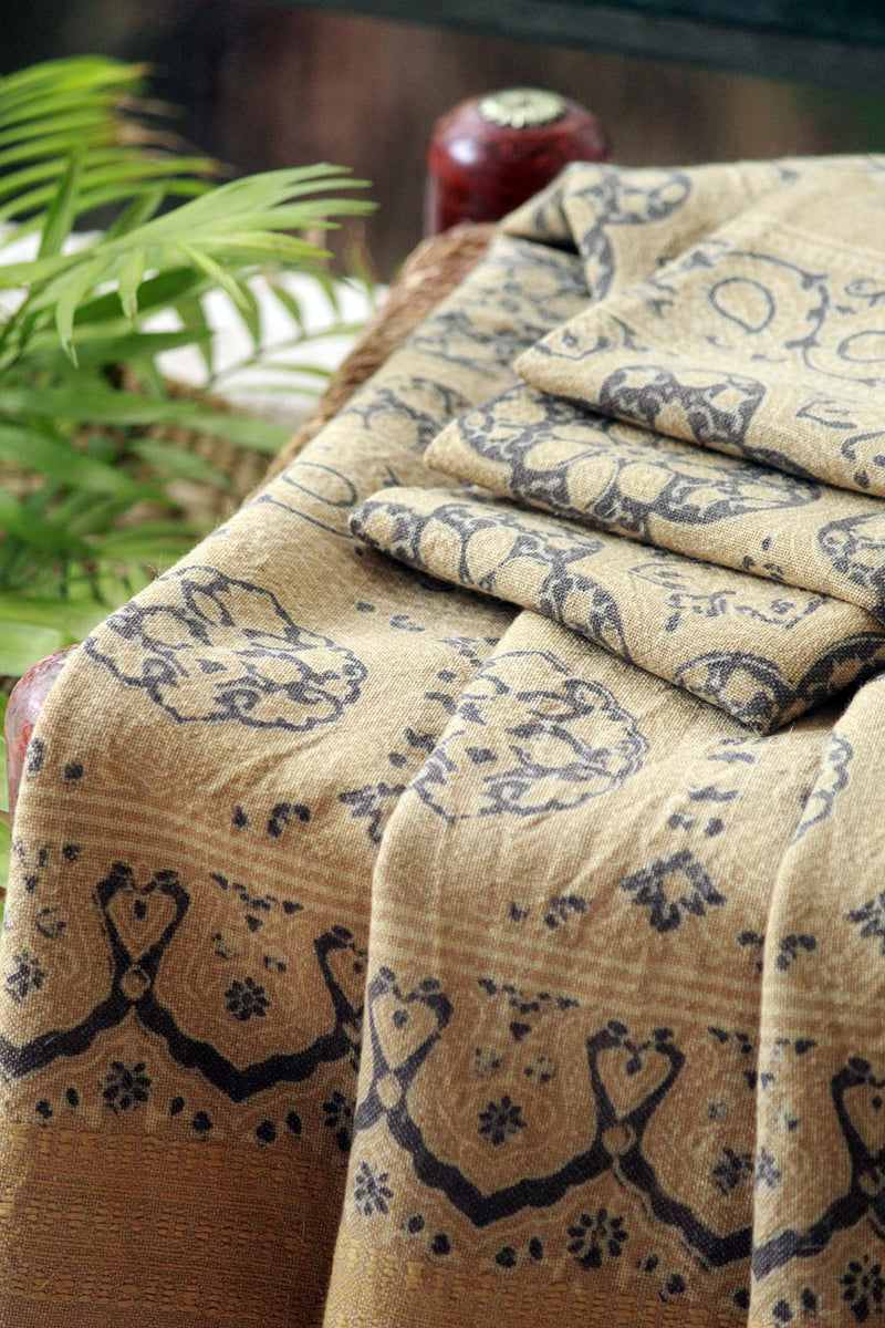 Beige Ajrakh Hand Block Printed Desi Wool Shawl