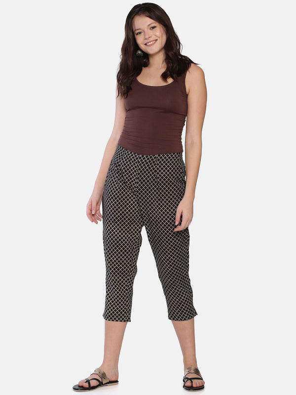 Black Naturally Dyed Cotton Hand Block Printed Cropped Cigarette Pants