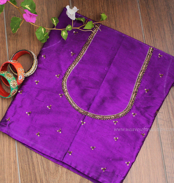 Purple Hand Embroidered Raw Silk Blouse Piece