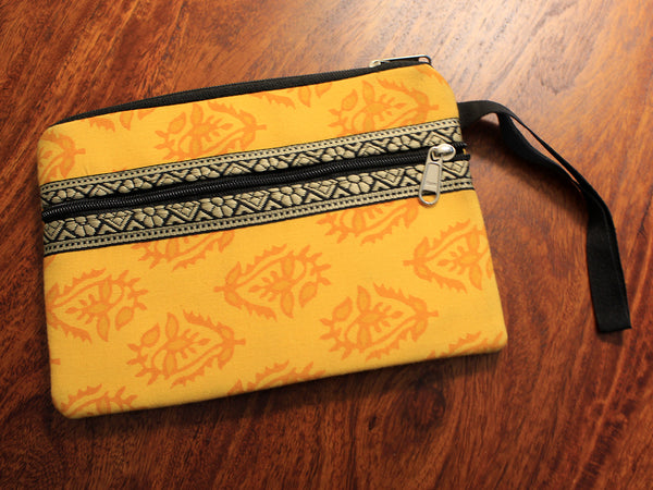 Yellow Hand Block Printed Cash/Card Pouch