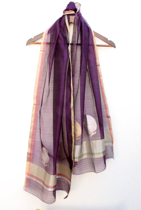 Purple Chanderi Handloom Cotton Silk Stole