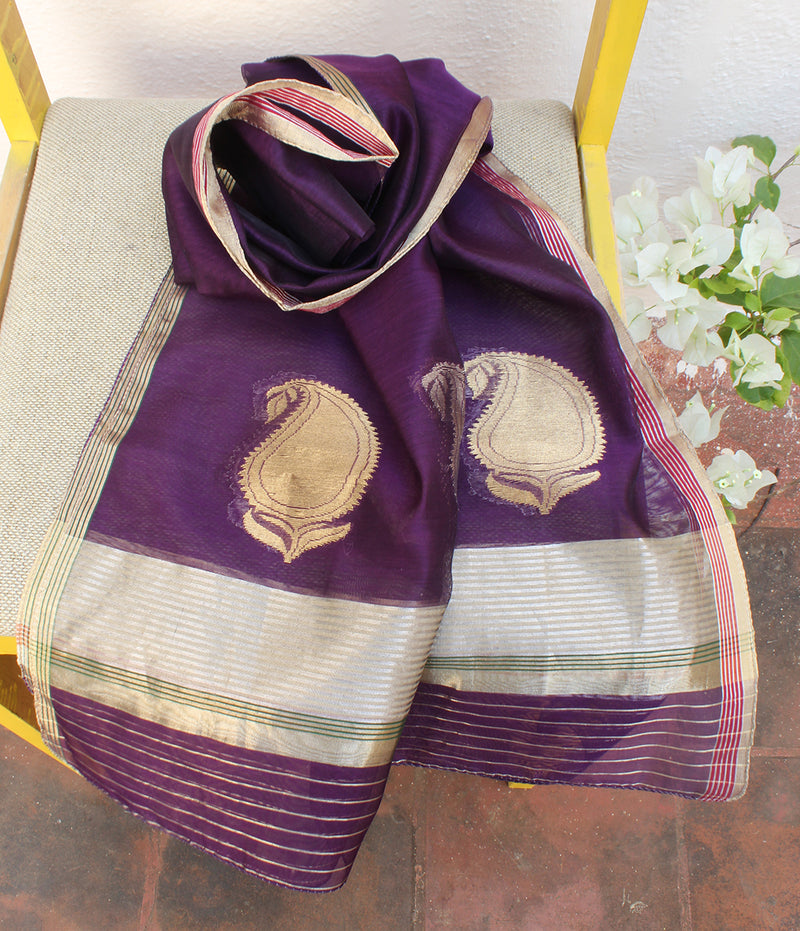 Purple Chanderi Handloom Cotton Silk Stole