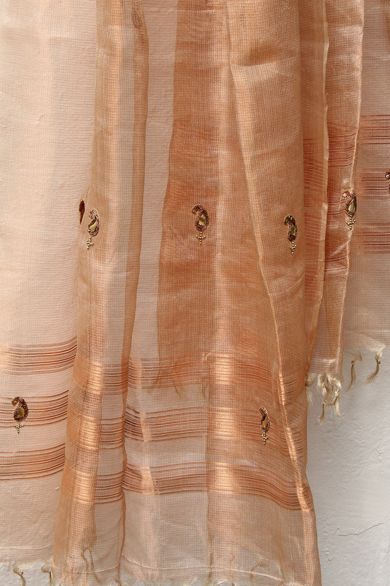 Copper Tissue Silk Hand Embroidered Dupatta