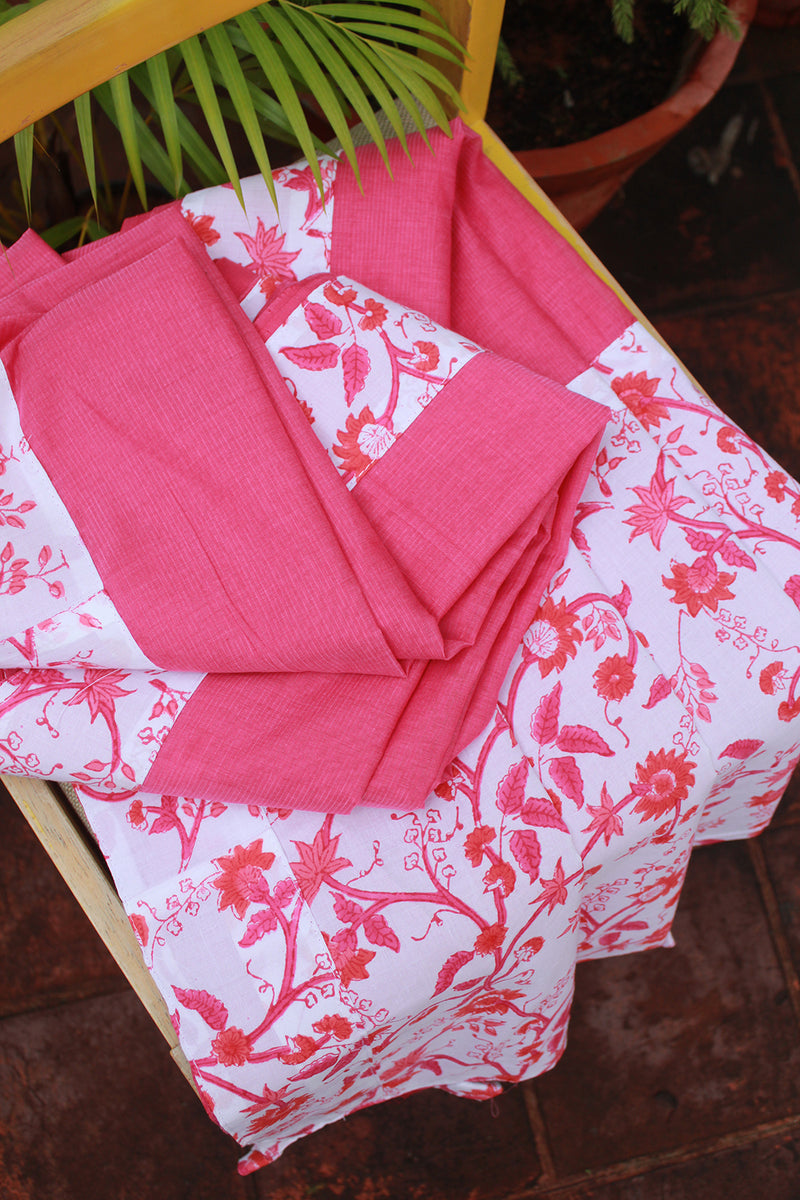 Pink Mangalgiri Handloom Cotton Patchwork Saree