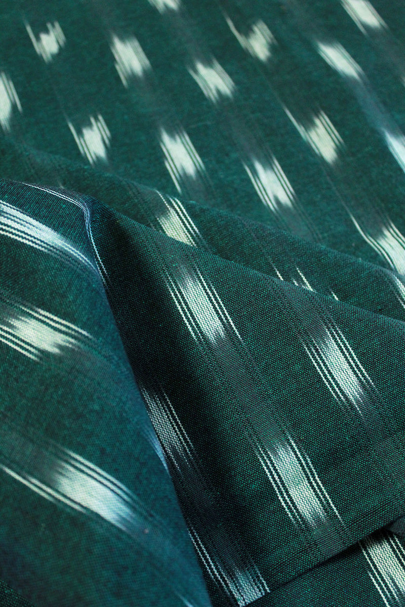 Green Single Ikkat Handloom Cotton Fabric
