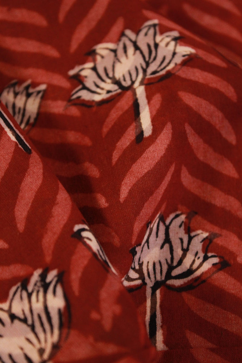Red Bagru Hand Block Printed Cotton Fabric