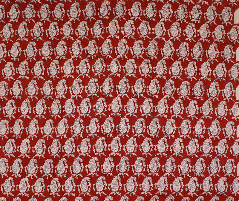 Maroon Bagru Hand Block Printed Cotton Fabric