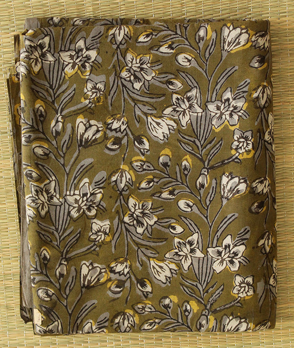 Khaki Jahota Hand Block Printed Kantha Fabric