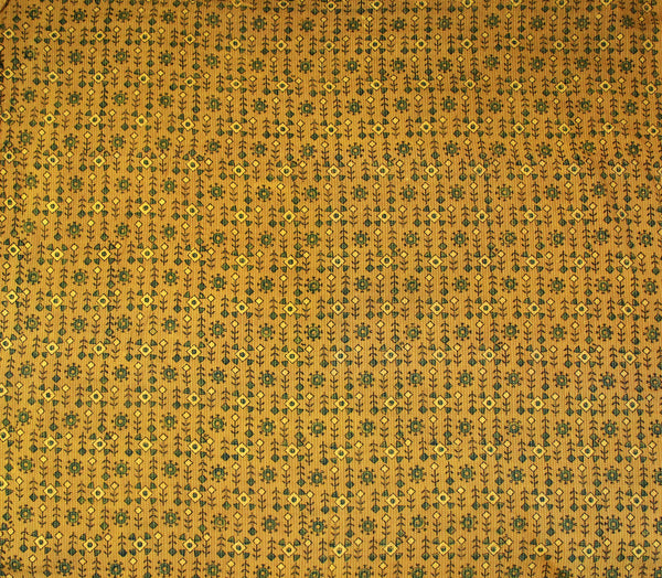 Mustard Ajrakh Hand Block Printed Kantha Cotton Fabric