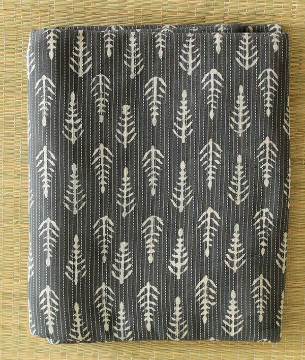 Grey Bagru Hand Block Printed Kantha Fabric