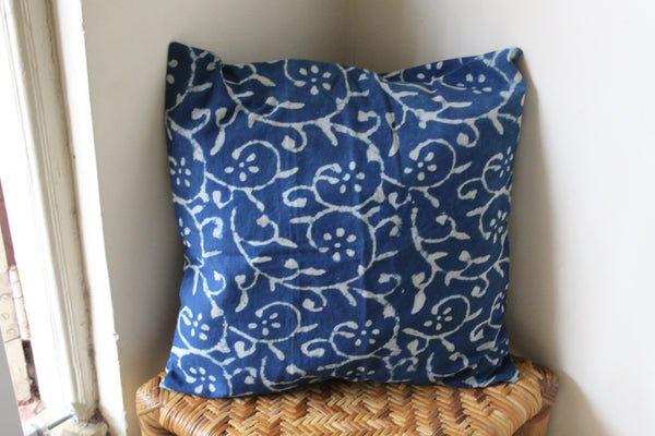Indigo Hand Block Printed Cushion Cover (16 inches x 16 inches)