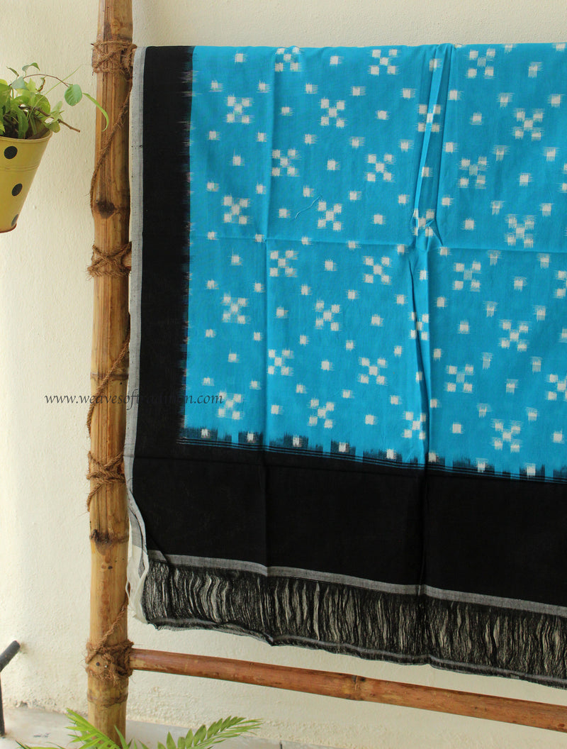 Blue and Black Ikkat Handloom Dress Material With Double Ikkat Cotton Dupatta