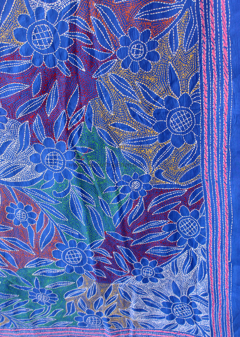 Blue Reverse Kantha Embroidered Silk Dupatta Weaves Of Tradition blue-reverse-kantha-embroidered-silk-dupatta-weaves-of-tradition