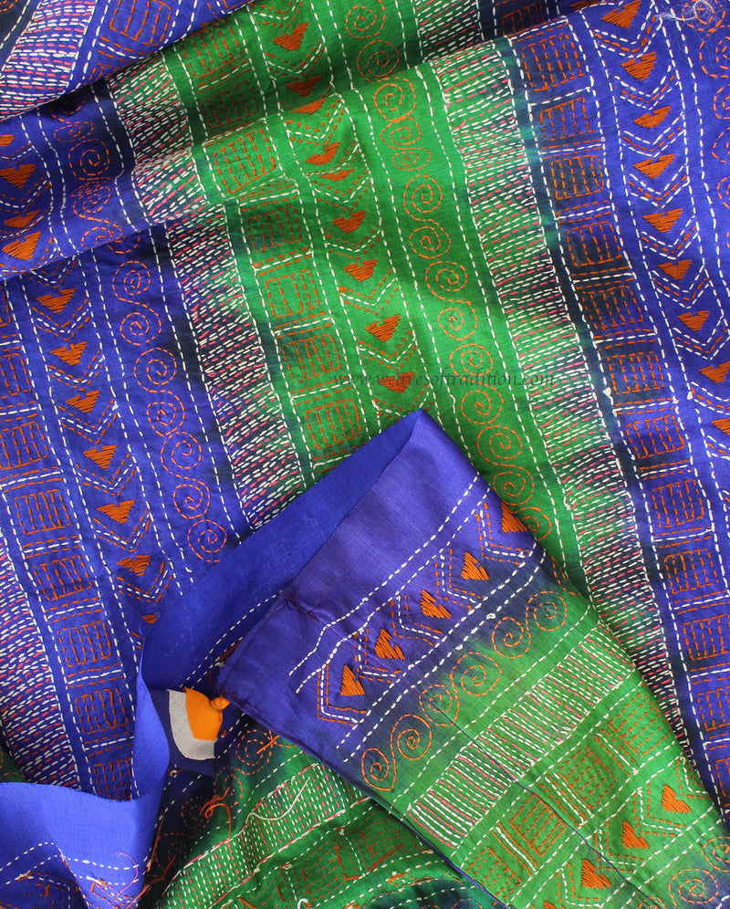Multi-coloured Kantha Embroidered Silk Dupatta