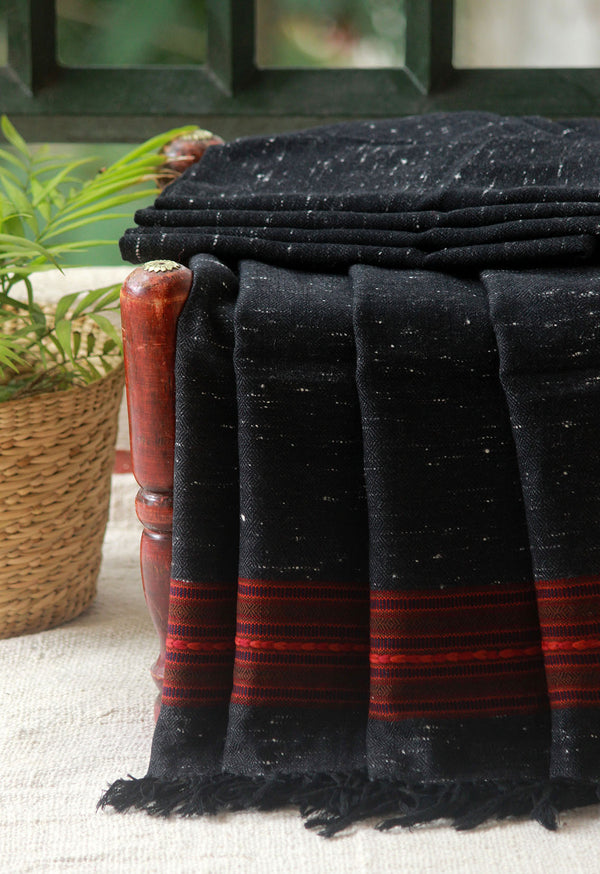 Black Kinnauri Handwoven Pure Wool Shawl/Lohi For Men