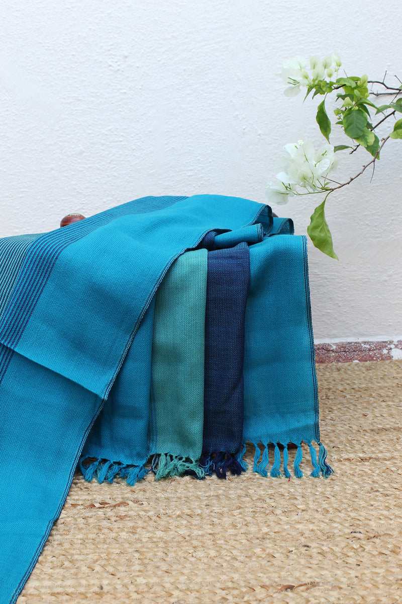 Ocean | Blue multi-toned Striped Handloom Merino Wool Kumaoni Shawl