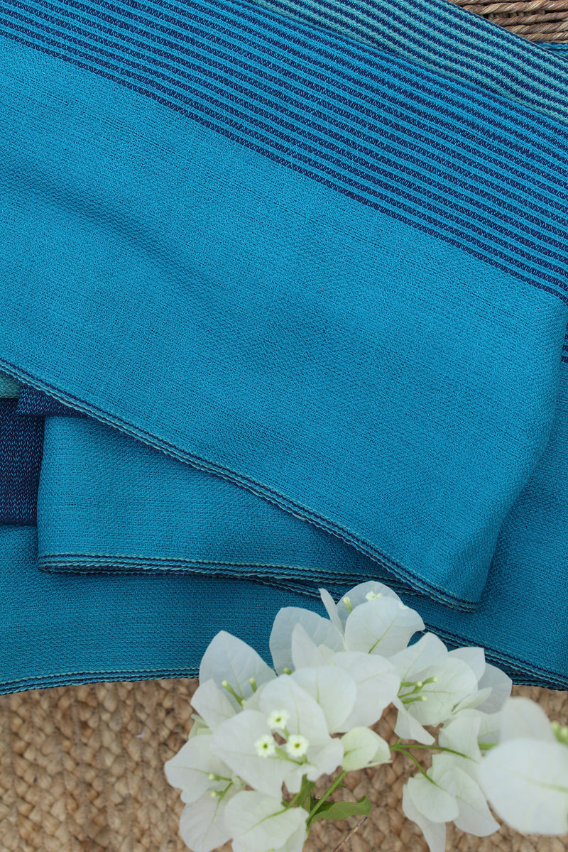 Ocean | Blue multi-toned Striped Handloom Merino Wool Kumaoni Shawl