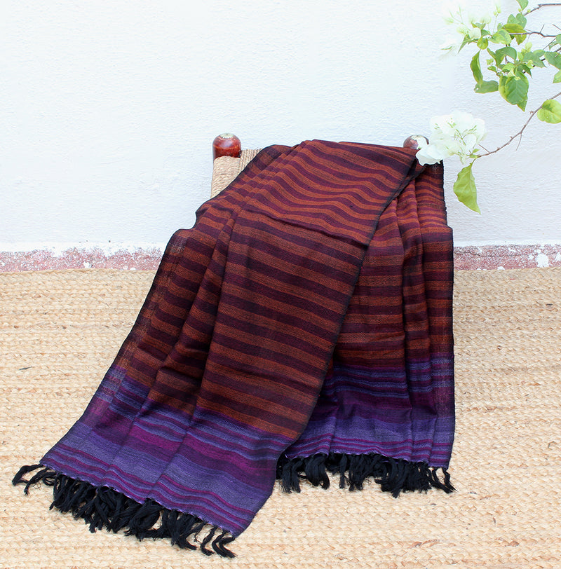 Bold Confidence | Yellow and Purple Striped Handloom Merino Wool Kumaoni Shawl
