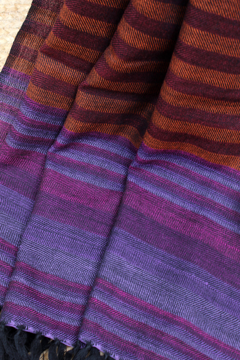 Bold Confidence | Yellow and Purple Striped Handloom Merino Wool Kumaoni Shawl