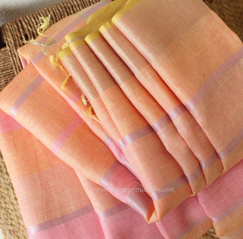 Pastel Multi-coloured Linen Saree