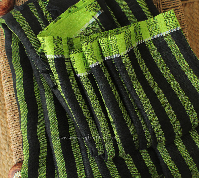 Black and Green Twill Linen Saree