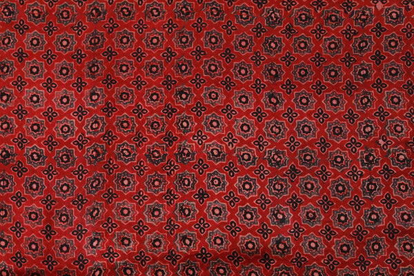 Red Ajrakh Hand Block Printed Mashru Silk Fabric